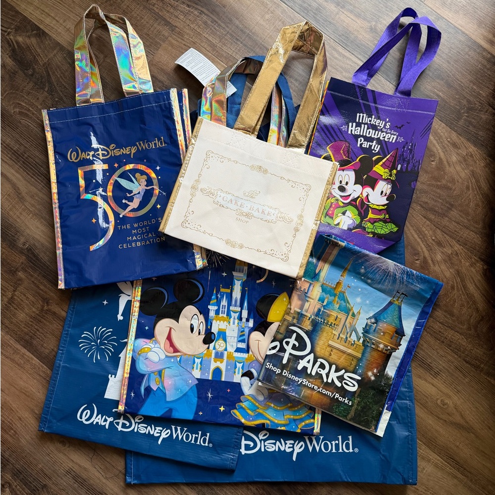 Collection of 7 Disney Parks Reusable Tote Bags